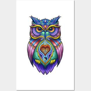 OWL Warrior Tattoo Design, Colorful Zen Spirit Animal Posters and Art
